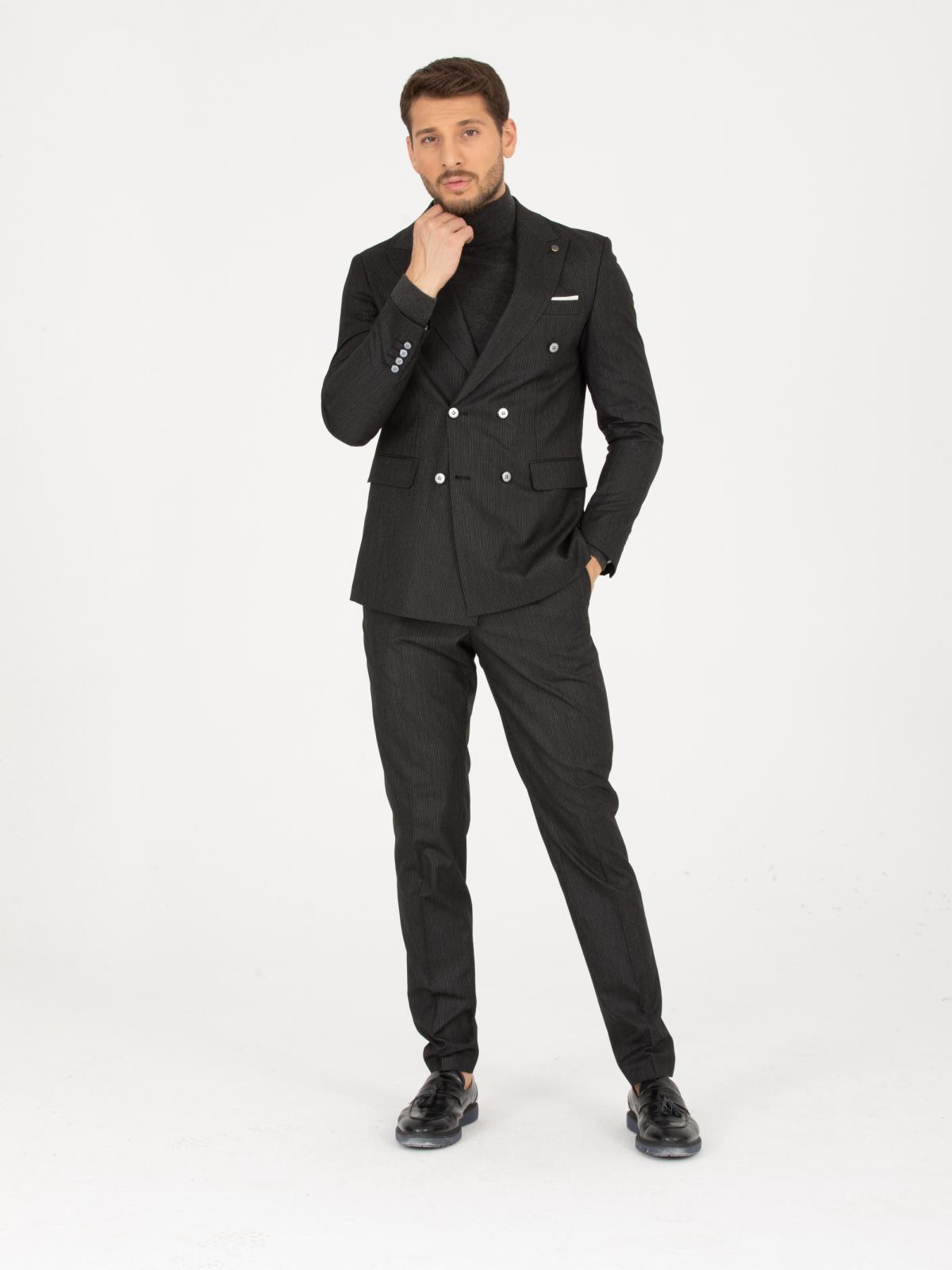 Men striped double breasted two-piece suit wholesale Black color 670910