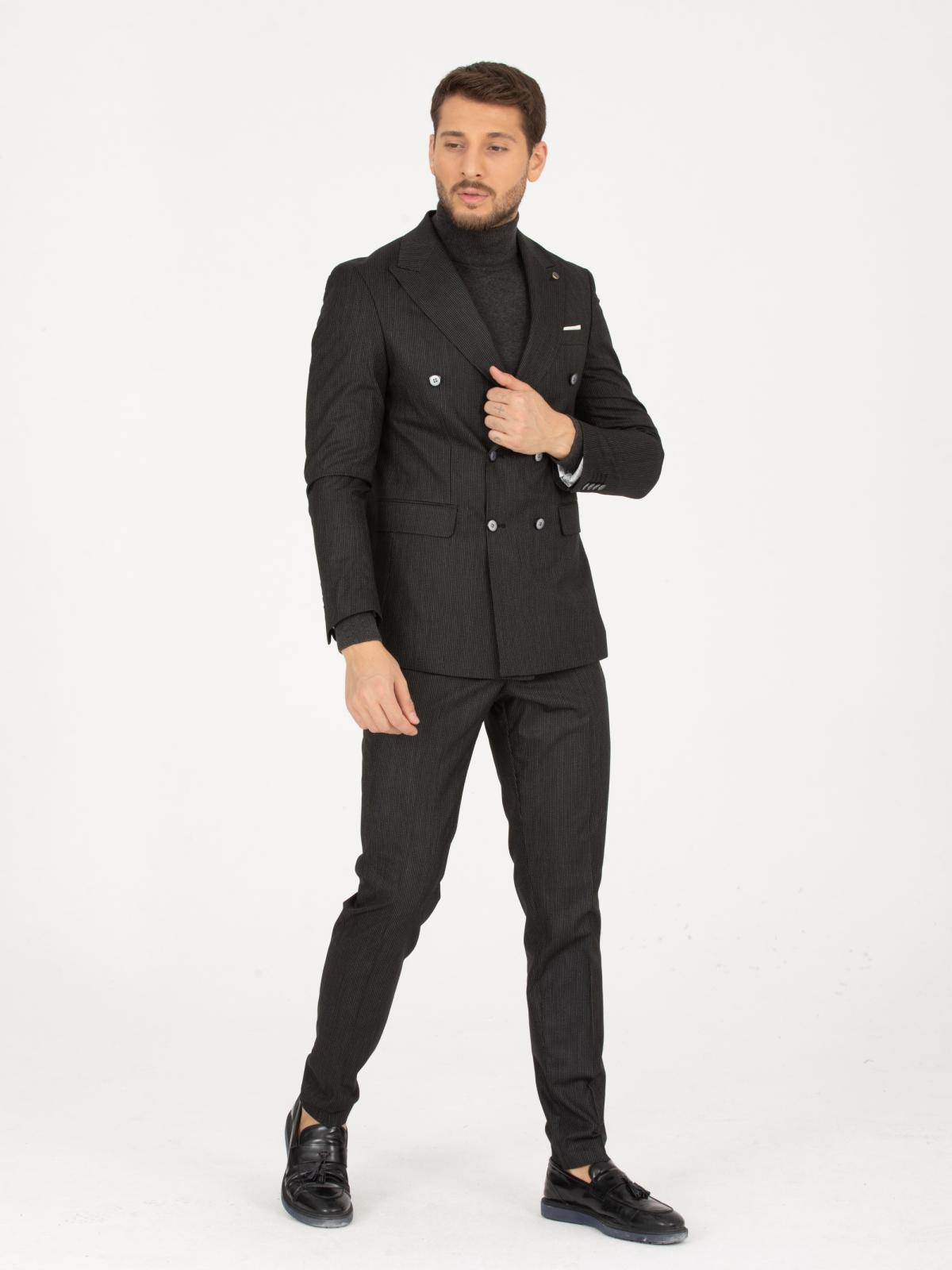Men striped double breasted two-piece suit wholesale Black color 670910
