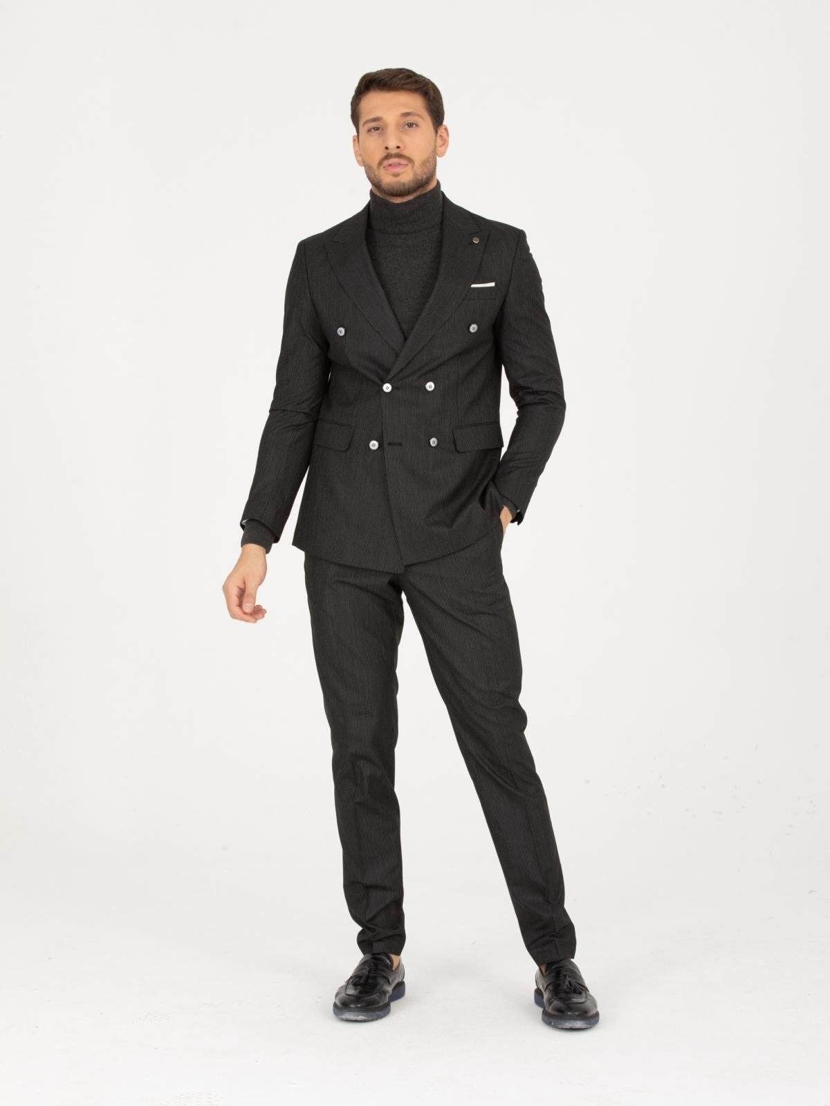 Men striped double breasted two-piece suit wholesale Black color 670910