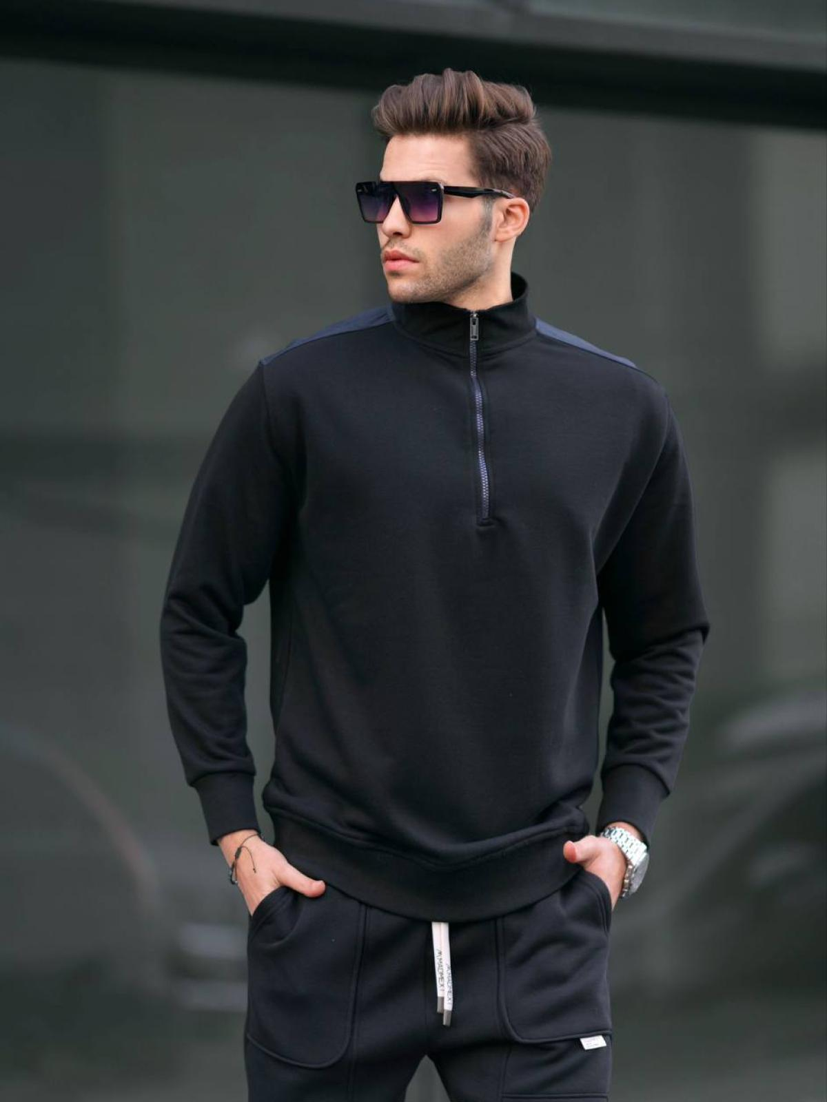 Men zip-neck sweatshirt wholesale Black color 678043