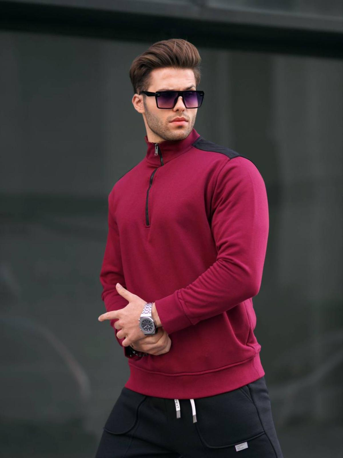 Men zip-neck sweatshirt wholesale Bordeaux color 678047