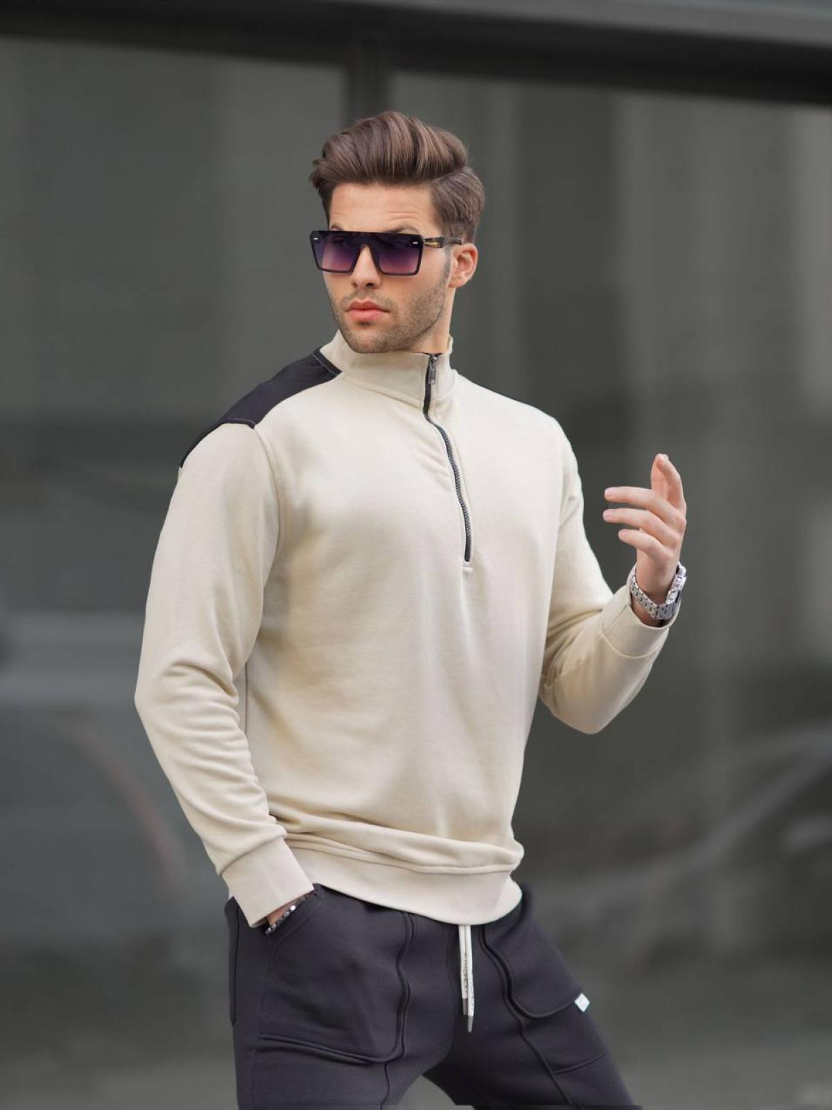 Men zip-neck sweatshirt wholesale Cream color 678046