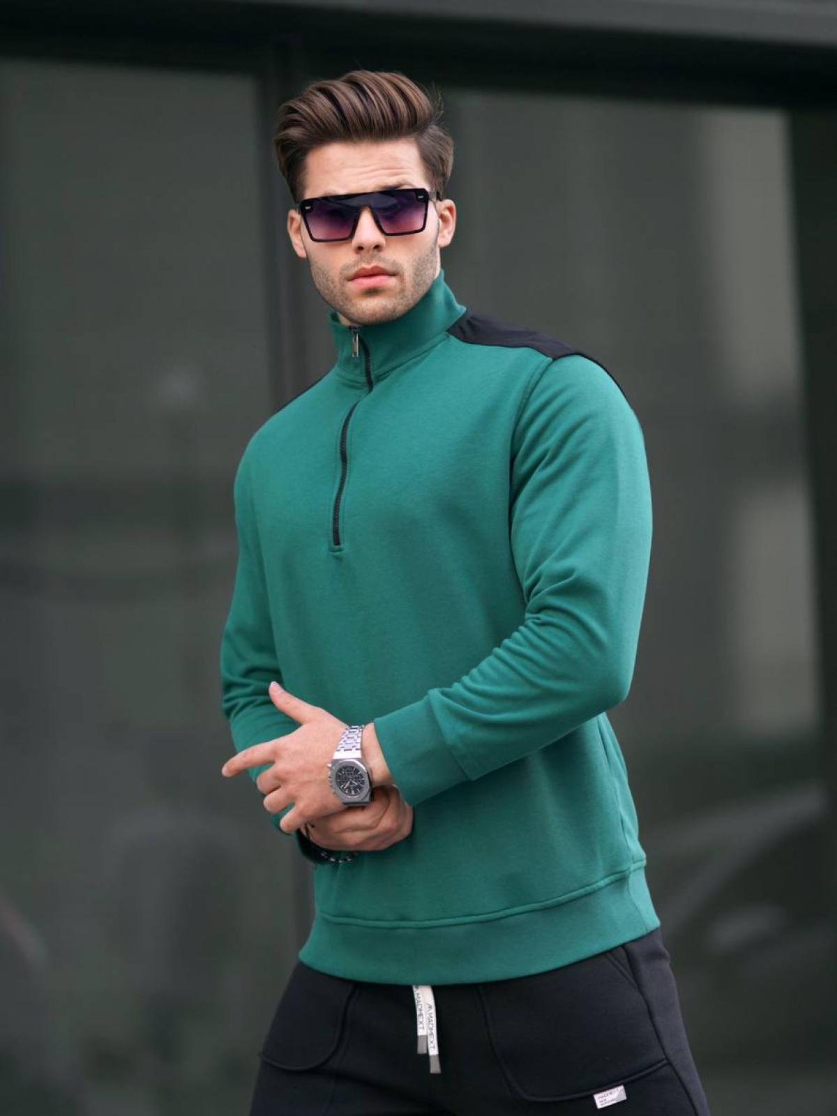 Men zip-neck sweatshirt wholesale Green color 678045