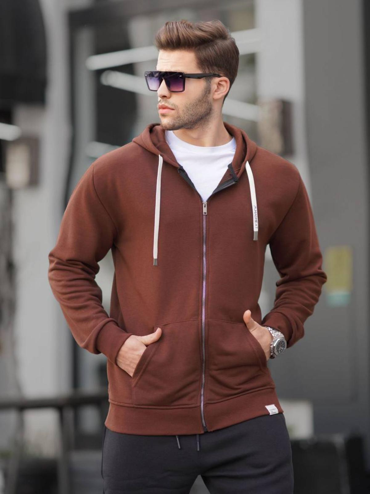 Men zip-up hoodie wholesale Brown color 678061