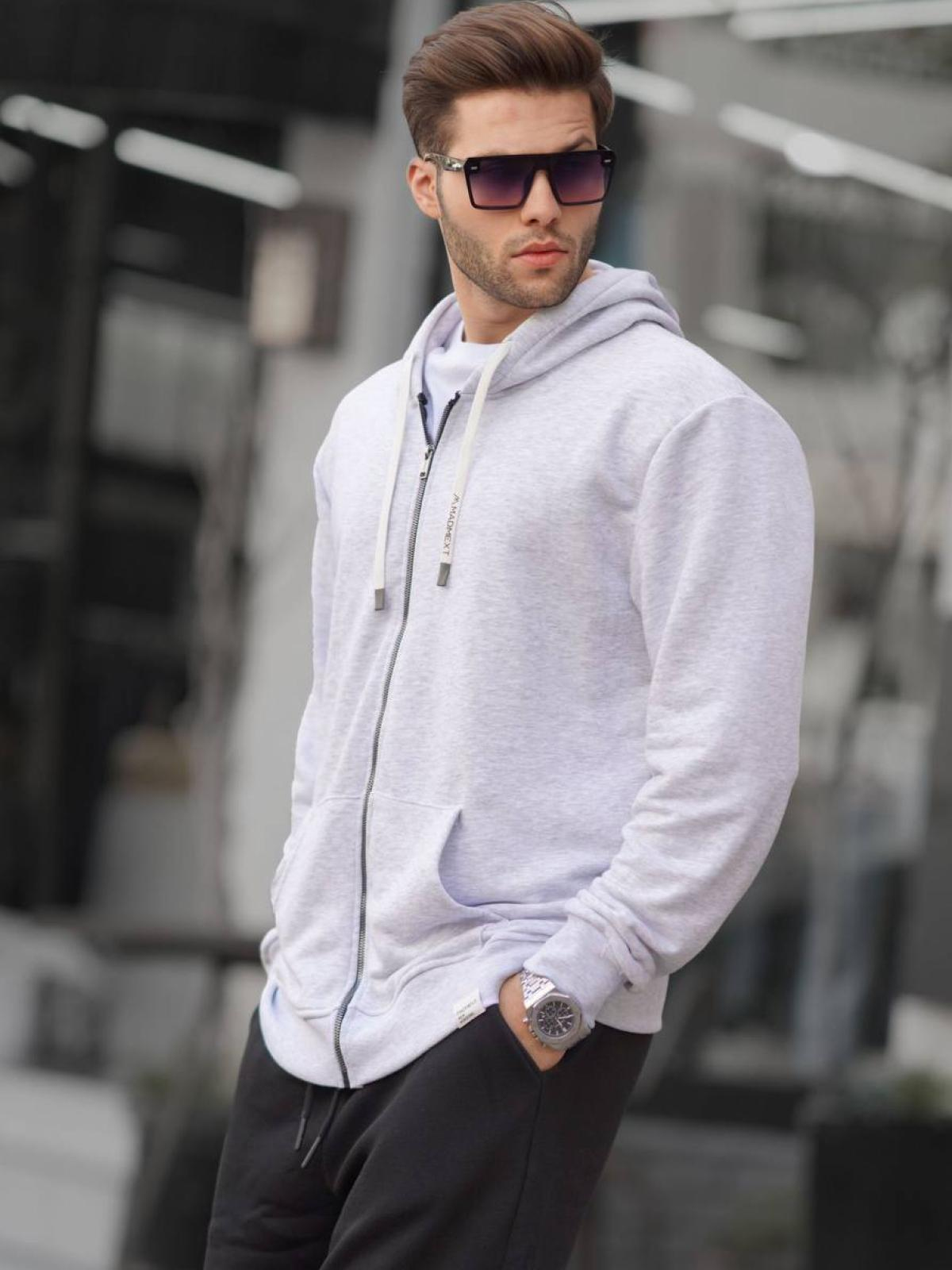 Men zip-up hoodie wholesale Gray Melange color 678066