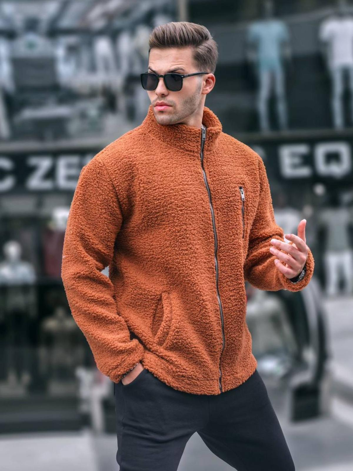 Men zip-up plush sweatshirt wholesale Terracotta color 678072