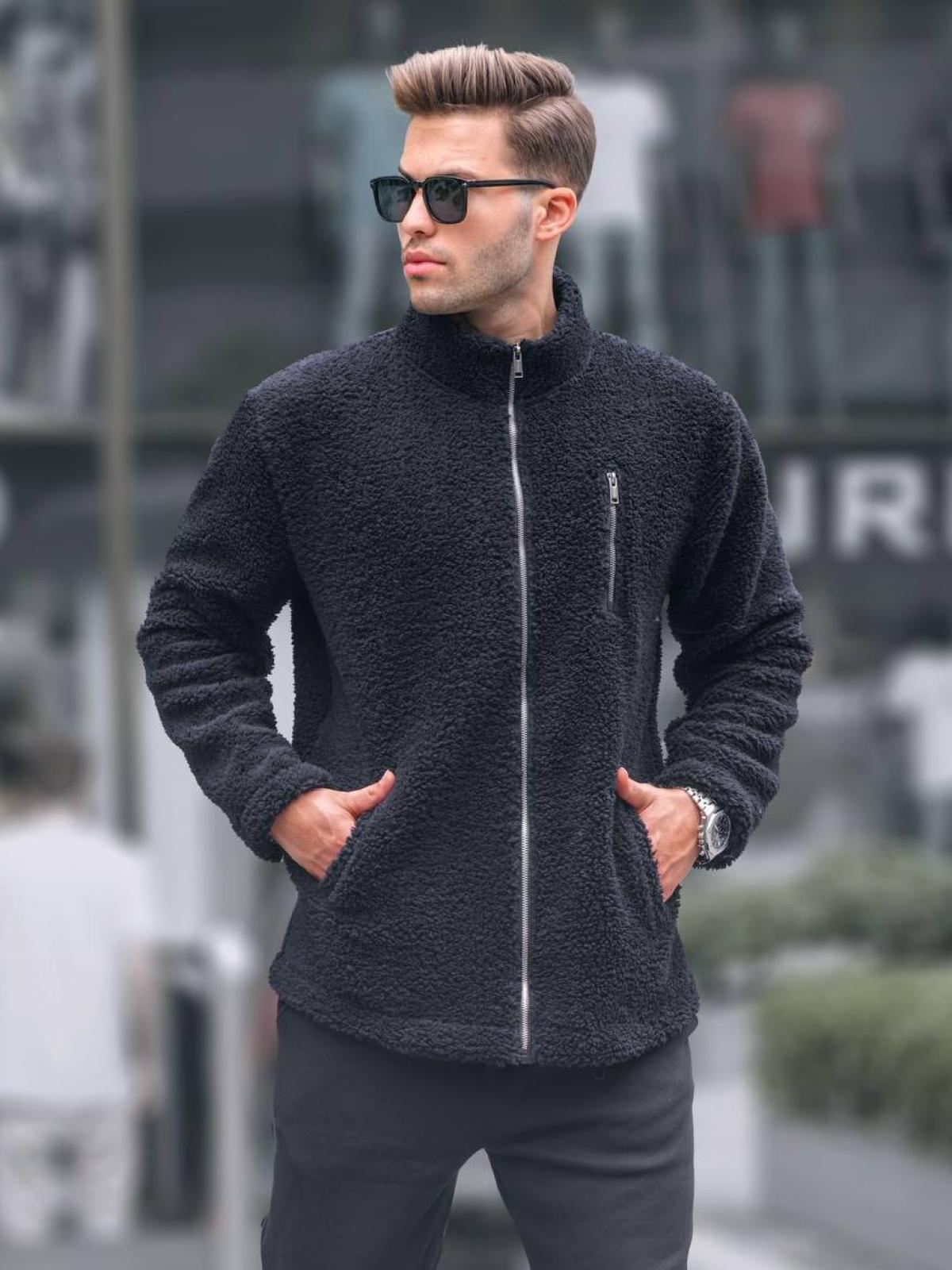 Men zip-up plush sweatshirt wholesale Black color 678068