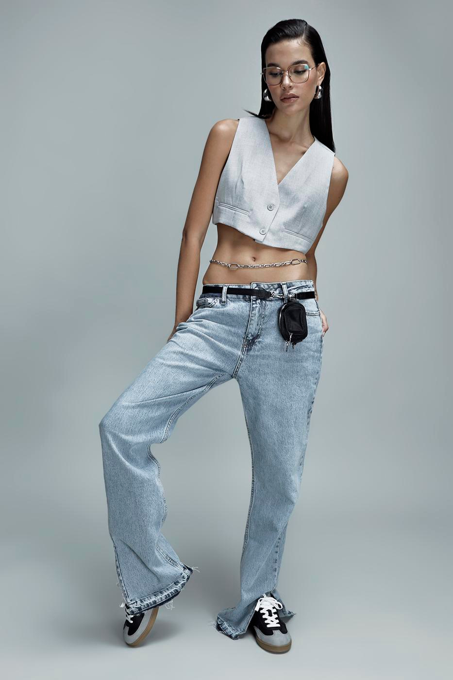 Mid-waist Straight Cut Denim Pants