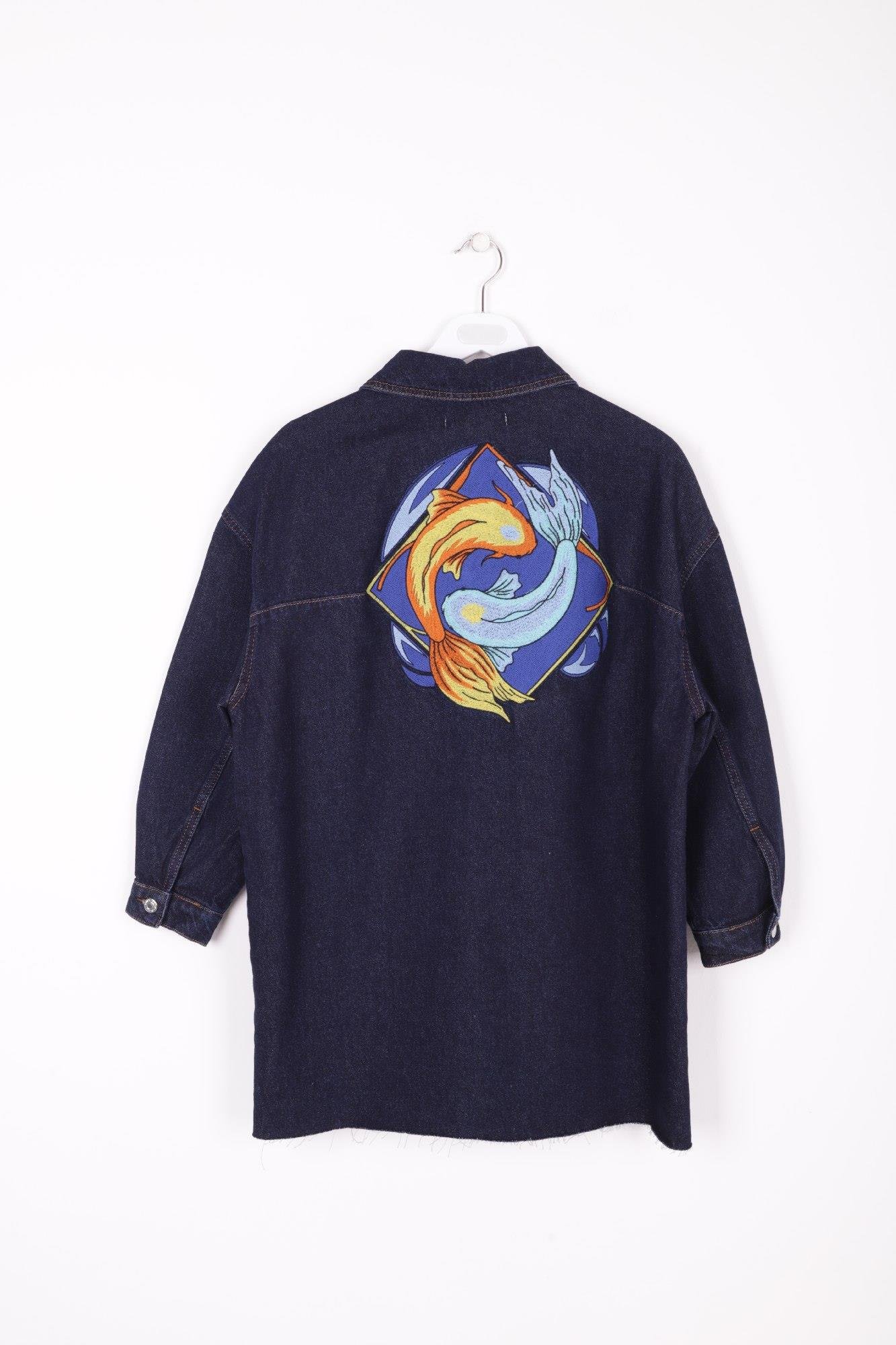 Nakışlı Kot Ceket 6025-17-(S-XL) Slaplı Lacivert