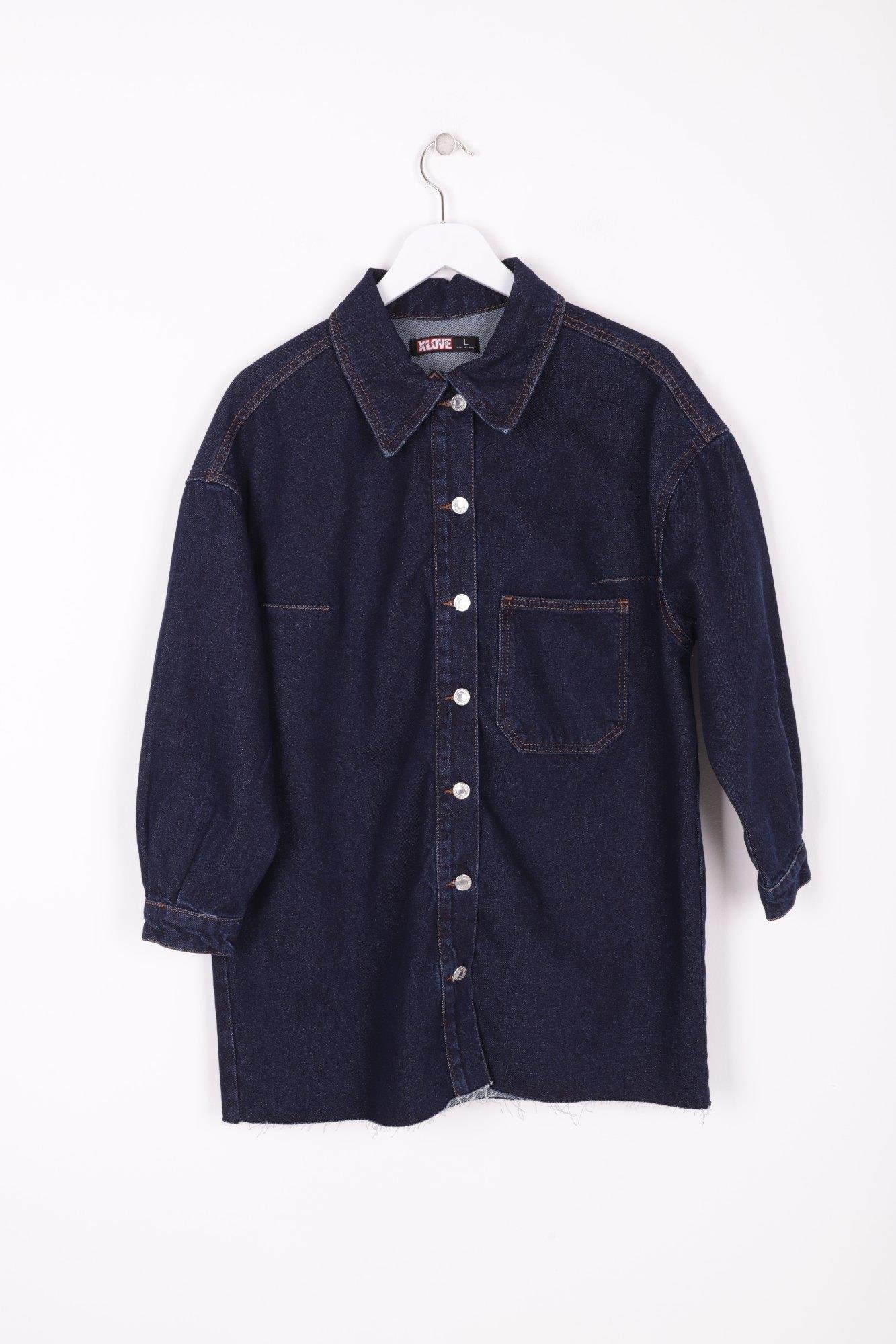 Nakışlı Kot Ceket 6025-17-(S-XL) Slaplı Lacivert