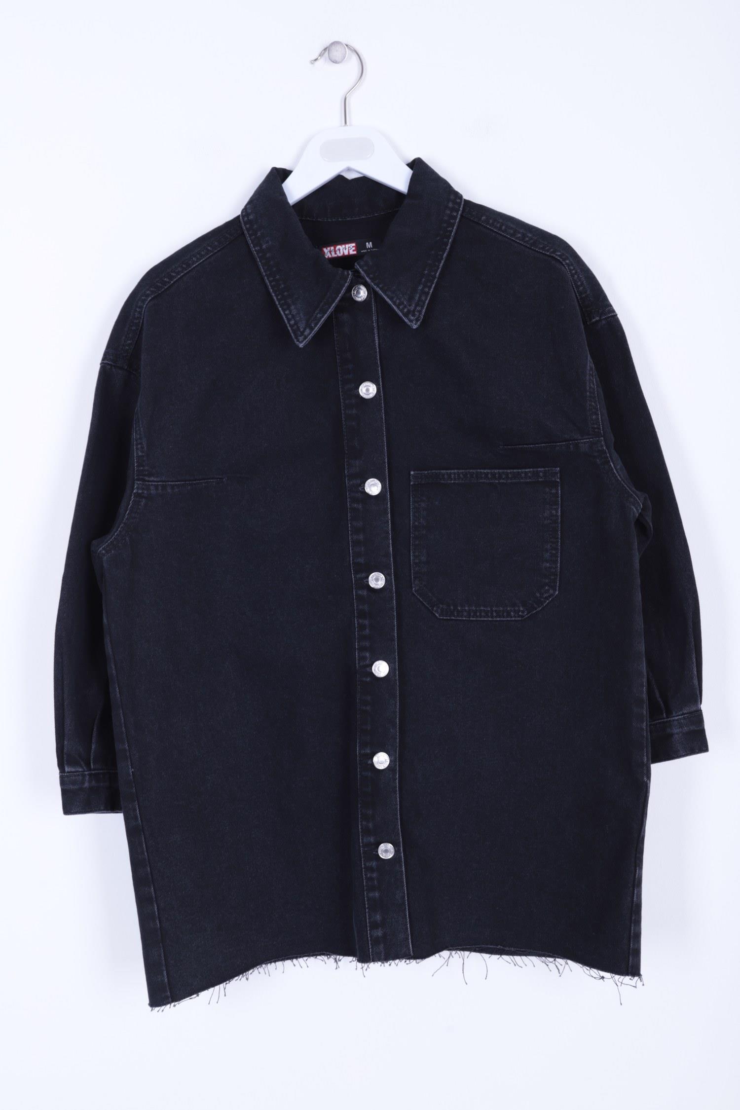 Nakışlı Kot Ceket 6025-17-(S-XL) Slaplı Lacivert