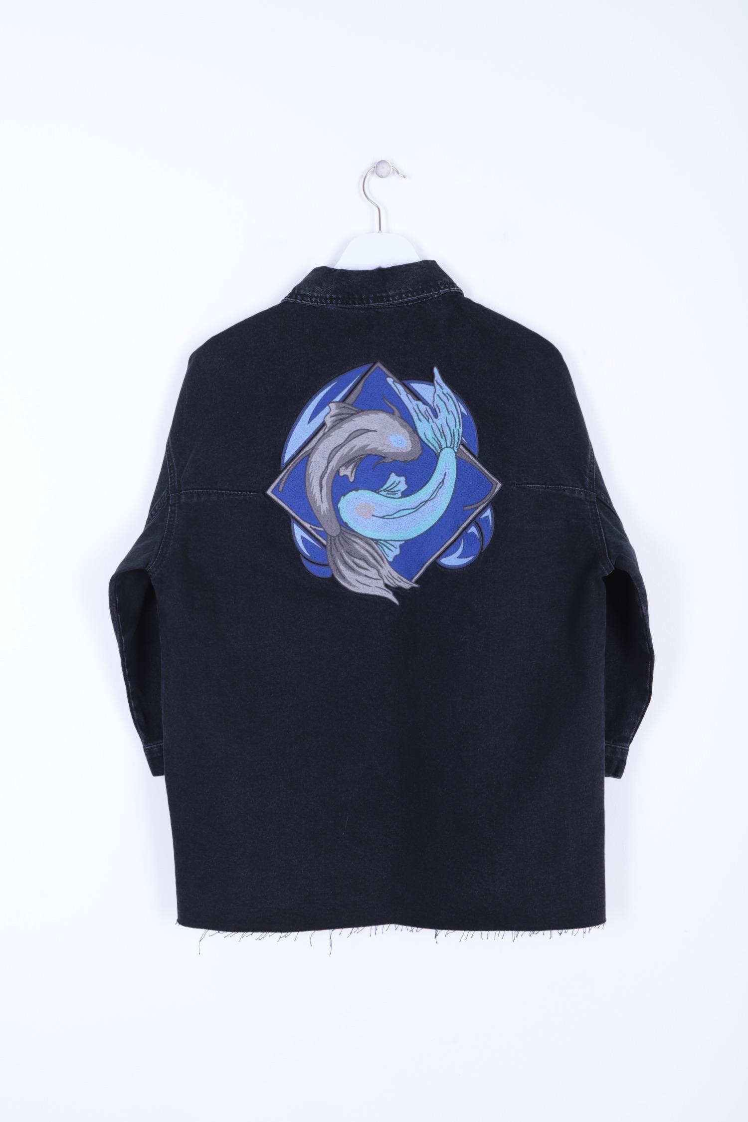 Nakışlı Kot Ceket 6025-17-(S-XL) Slaplı Lacivert