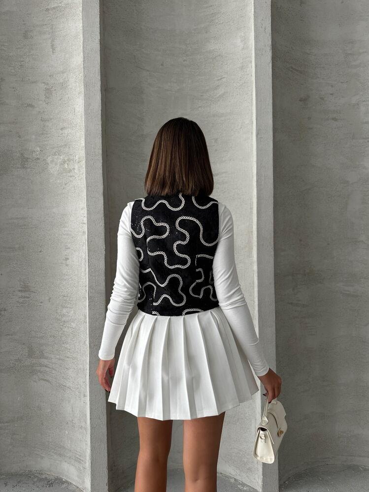 Nakışlı Toptan Yelek - Siyah | TOPSHOW