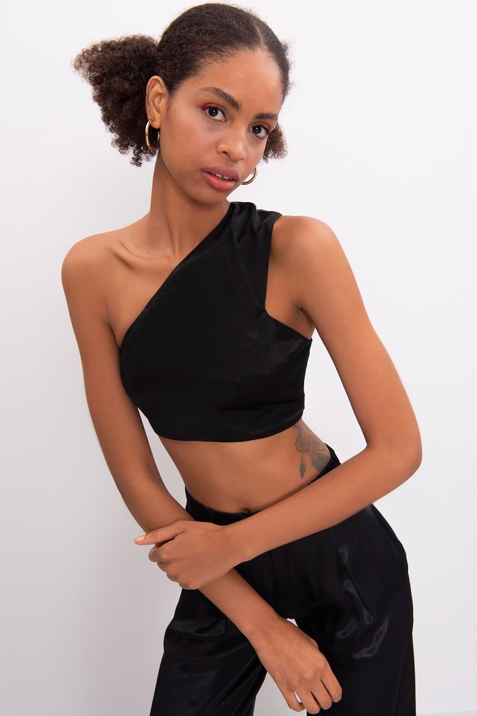 One Shoulder Satin Bustier