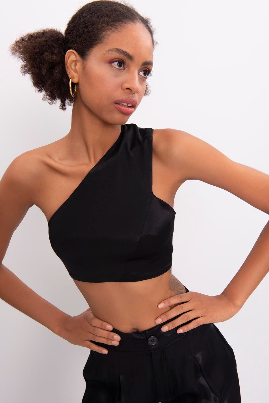 One Shoulder Satin Bustier