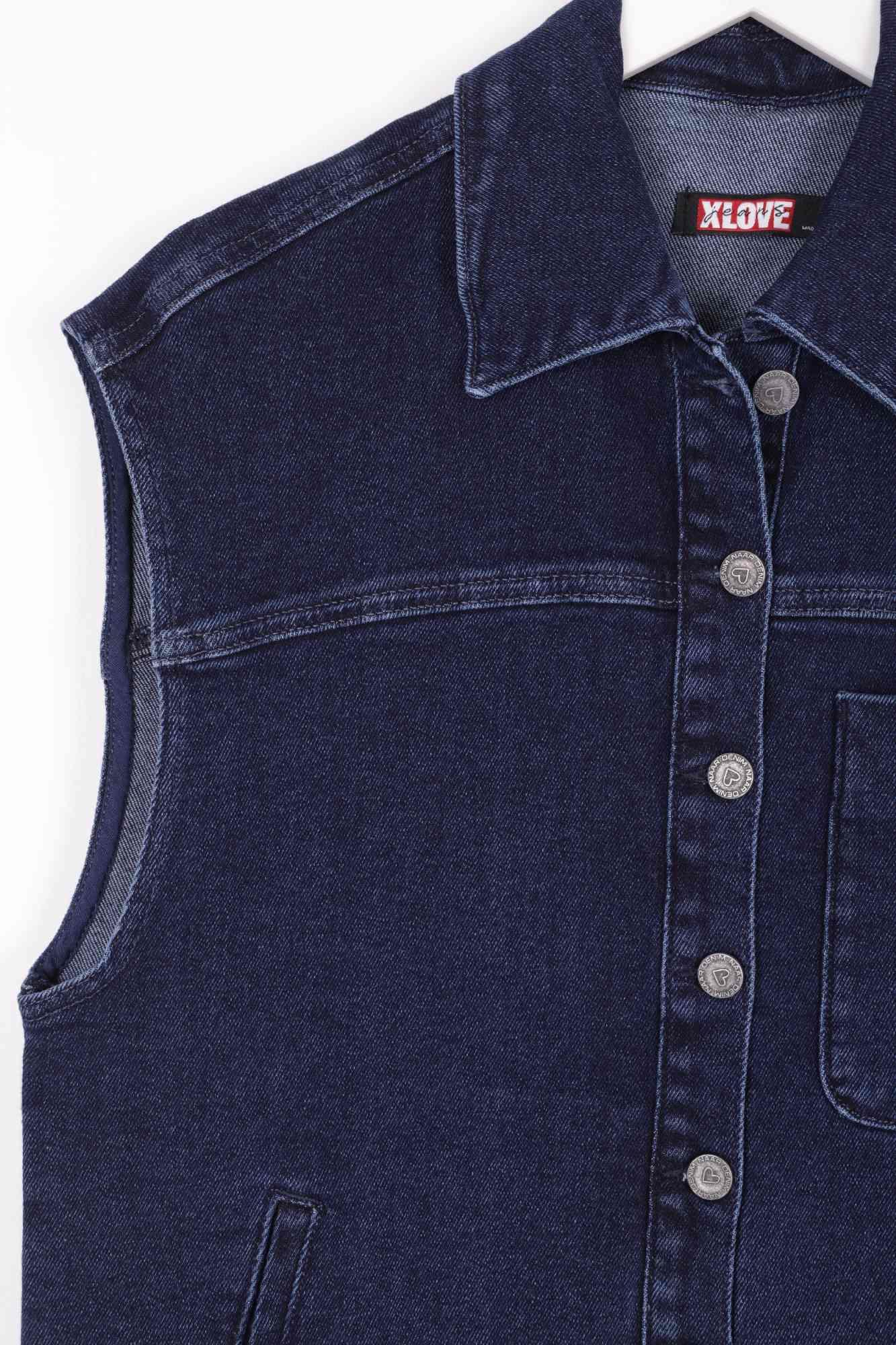 Önü Düğmeli Püsküllü Kot Yelek 6015-26-(S-L-6)