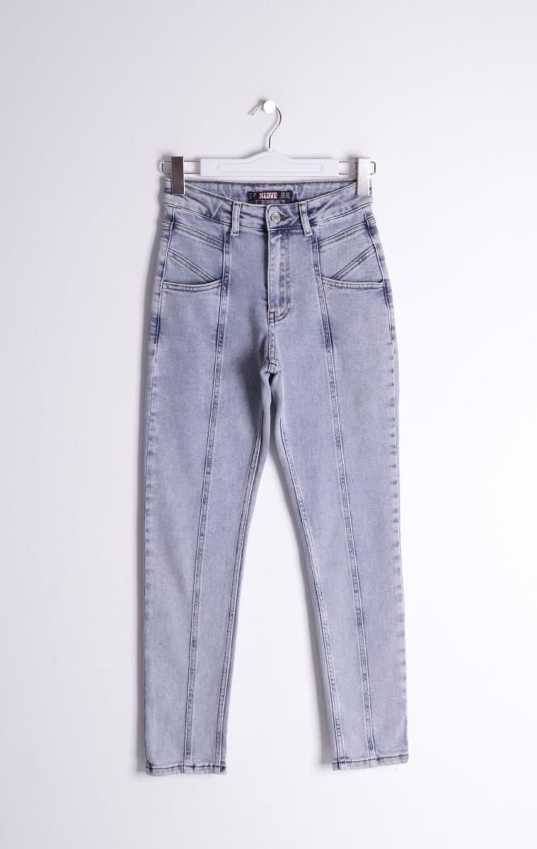 Önü Parçalı Kot Pantolon 7043-08-(26-31)
