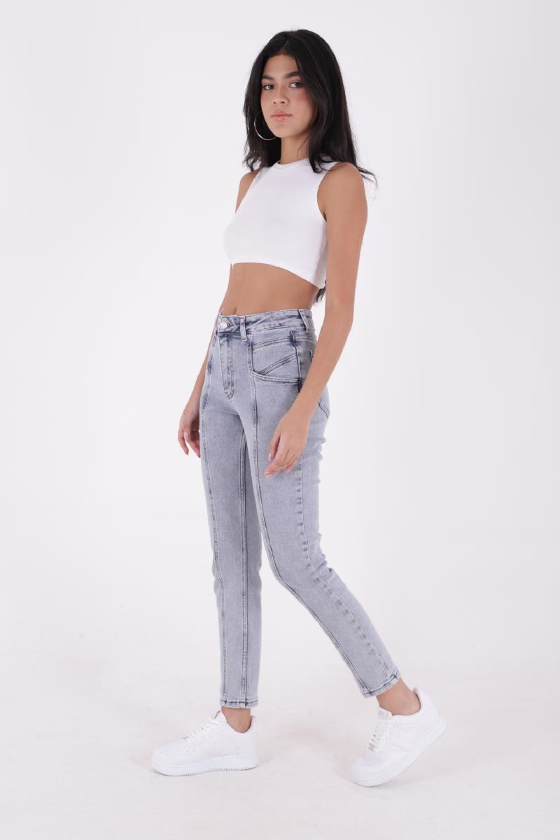Önü Parçalı Kot Pantolon 7043-08-(26-31)