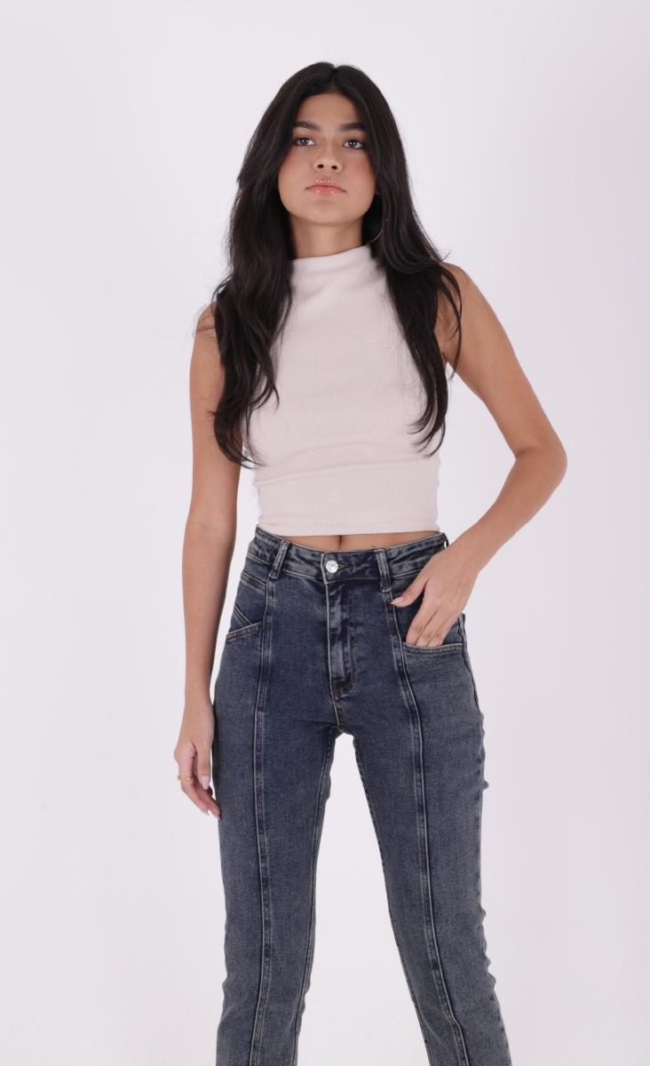 Önü Parçalı Kot Pantolon 7043-08-(26-31)