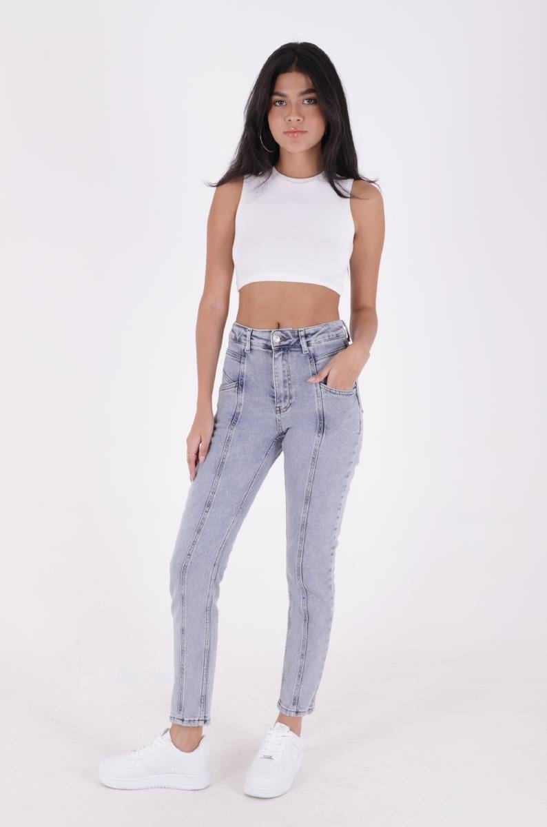 Önü Parçalı Kot Pantolon 7043-08-(26-31)