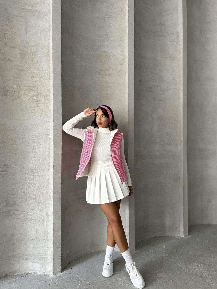 Pitikale Desen Elyaflı Sisme Toptan Yelek - Fuşya | TOPSHOW