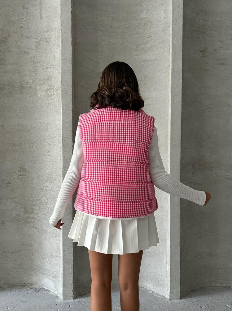 Pitikale Desen Elyaflı Sisme Toptan Yelek - Fuşya | TOPSHOW