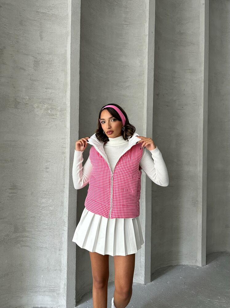 Pitikale Desen Elyaflı Sisme Toptan Yelek - Fuşya | TOPSHOW