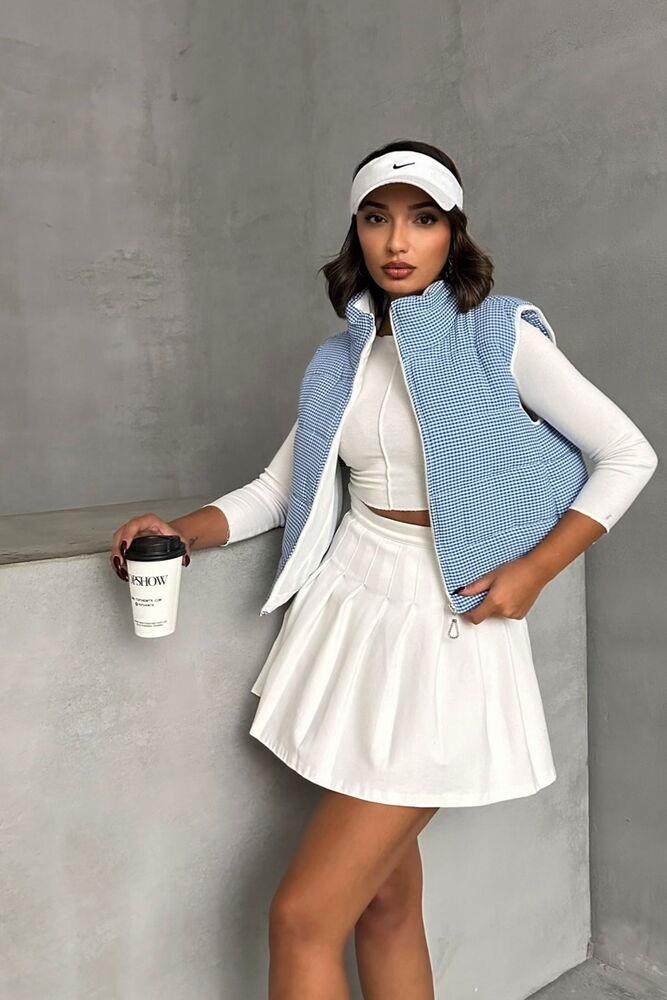 Pitikare Desen Elyaflı Şişme Toptan Yelek - Saks | TOPSHOW