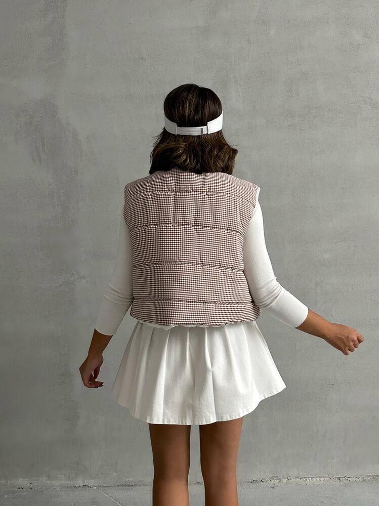 Pitikare Desen Elyaflı Şişme Toptan Yelek - Kahve | TOPSHOW