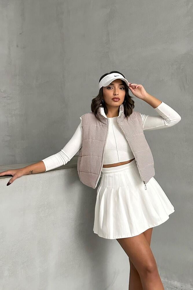 Pitikare Desen Elyaflı Şişme Toptan Yelek - Kahve | TOPSHOW