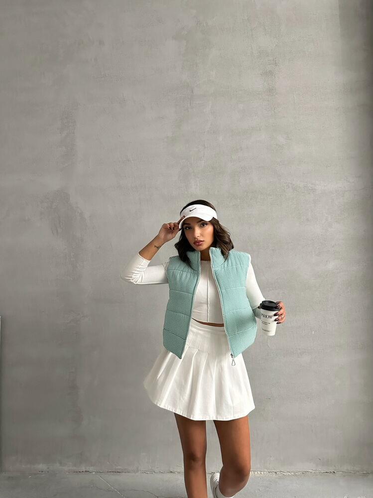 Pitikare Desen Elyaflı Şişme Toptan Yelek - Zümrüt | TOPSHOW