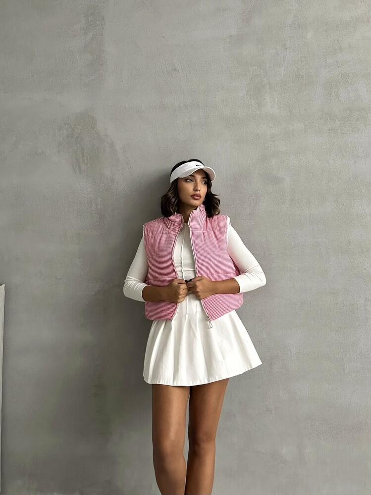 Pitikare Desen Elyaflı Şişme Toptan Yelek - Fuşya | TOPSHOW