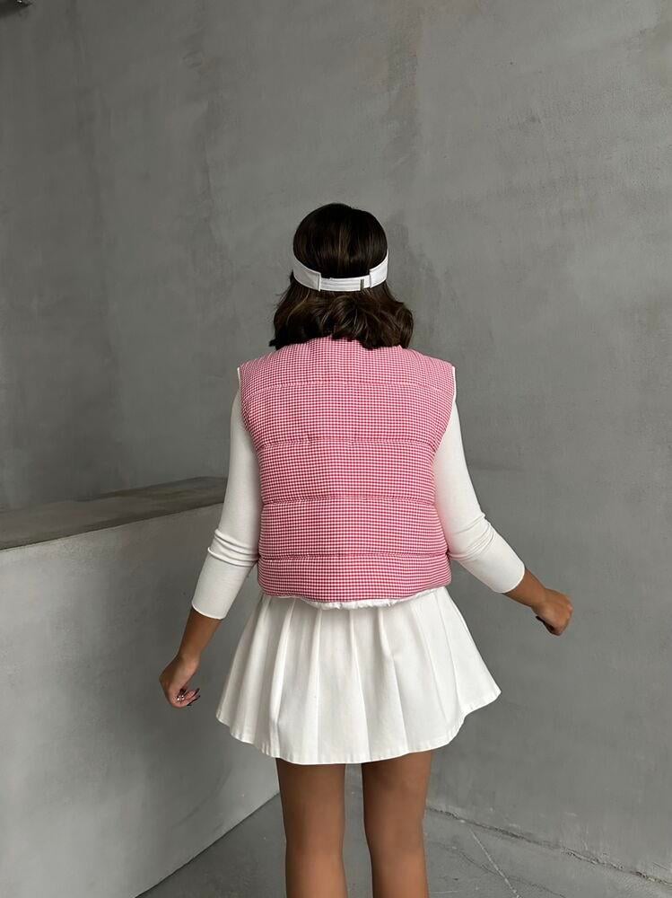 Pitikare Desen Elyaflı Şişme Toptan Yelek - Fuşya | TOPSHOW