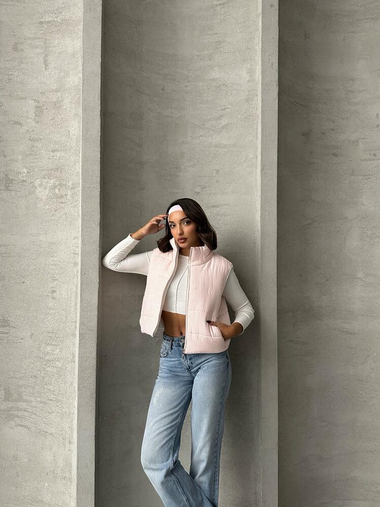 Pitikare Desen Elyaflı Şişme Toptan Yelek - Acık Pembe | TOPSHOW