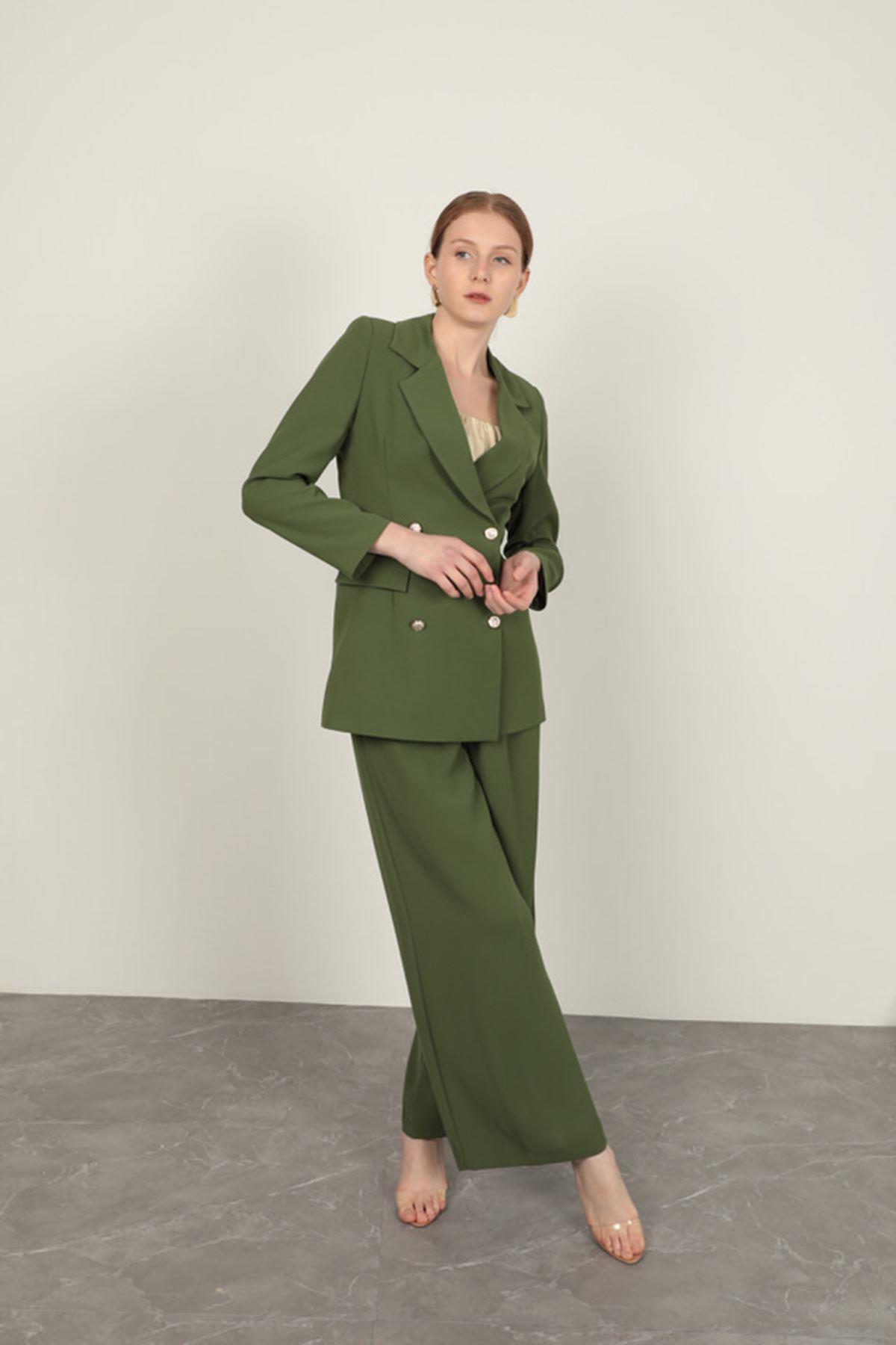 Polyviscon Fabric Women's Jacket-Khaki