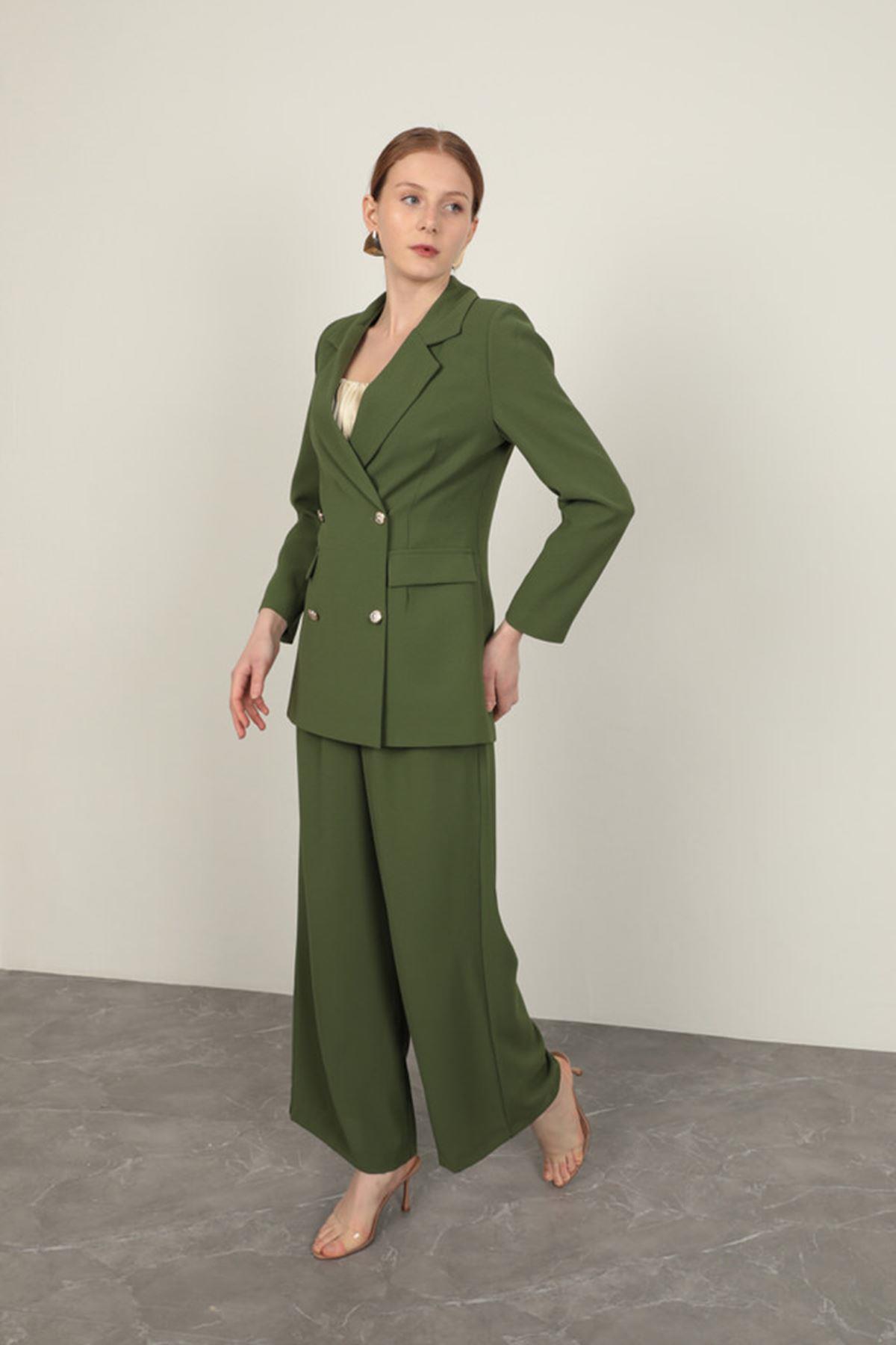 Polyviscon Fabric Women's Jacket-Khaki
