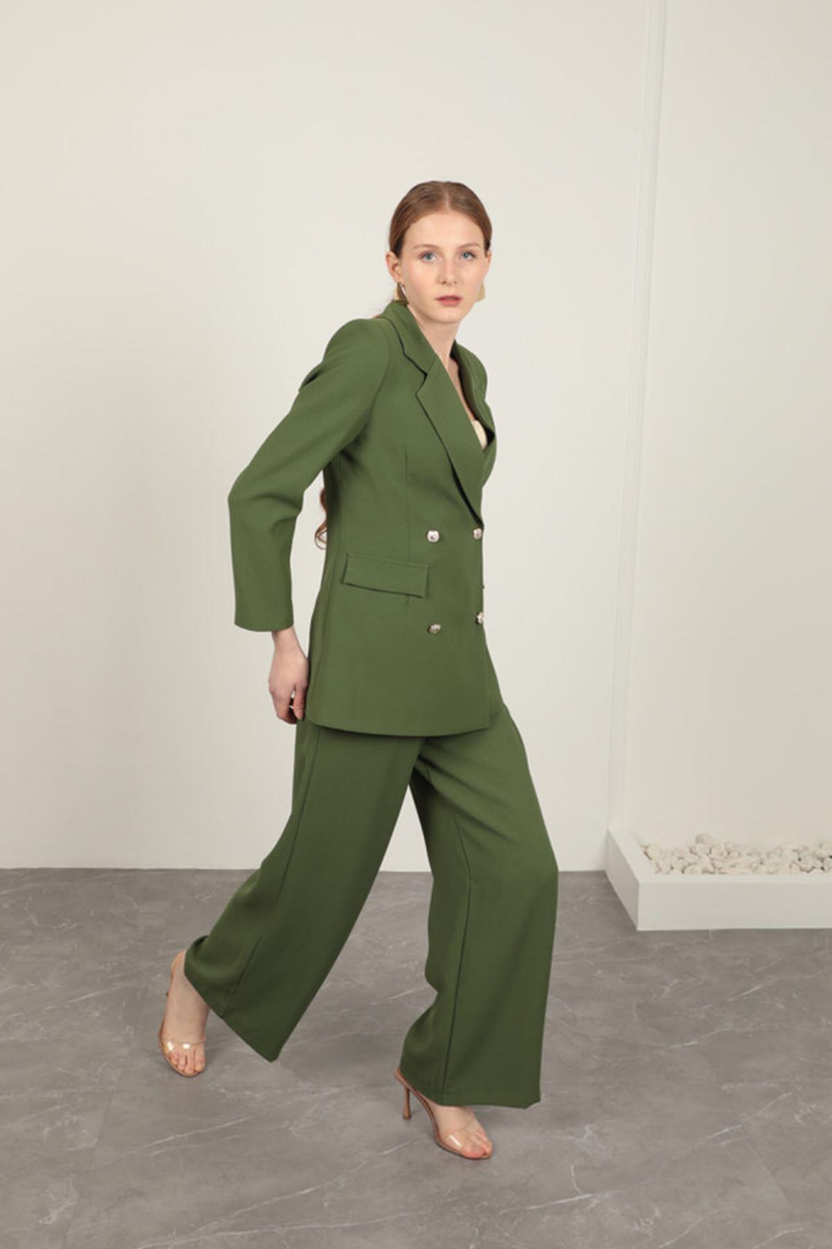 Polyviscon Fabric Women's Jacket-Khaki