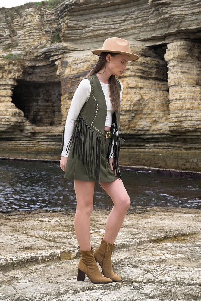 Püsküllü Droplu Toptan Yelek - Haki | TOPSHOW