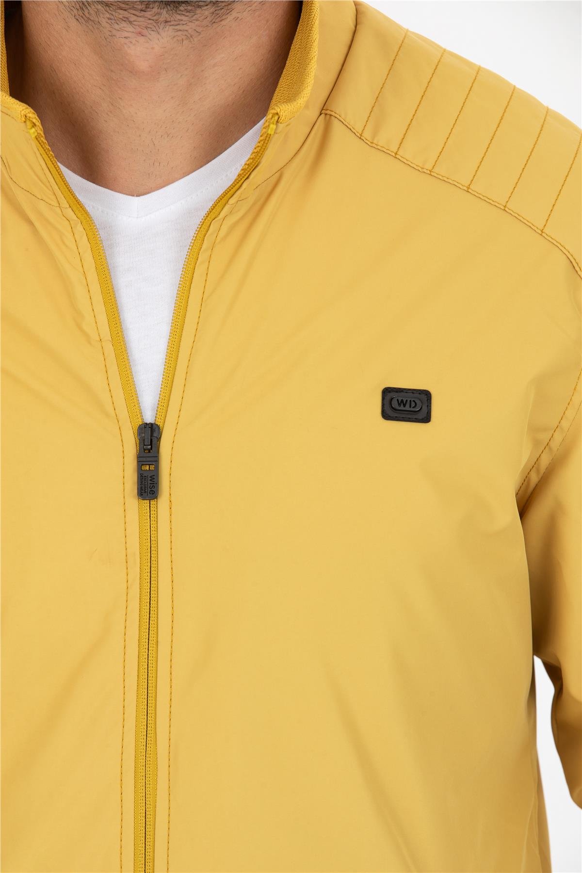 Wholesale Yellow Stand Collar Shoulder Detail Jersey Lined Spring Jacket 3065S