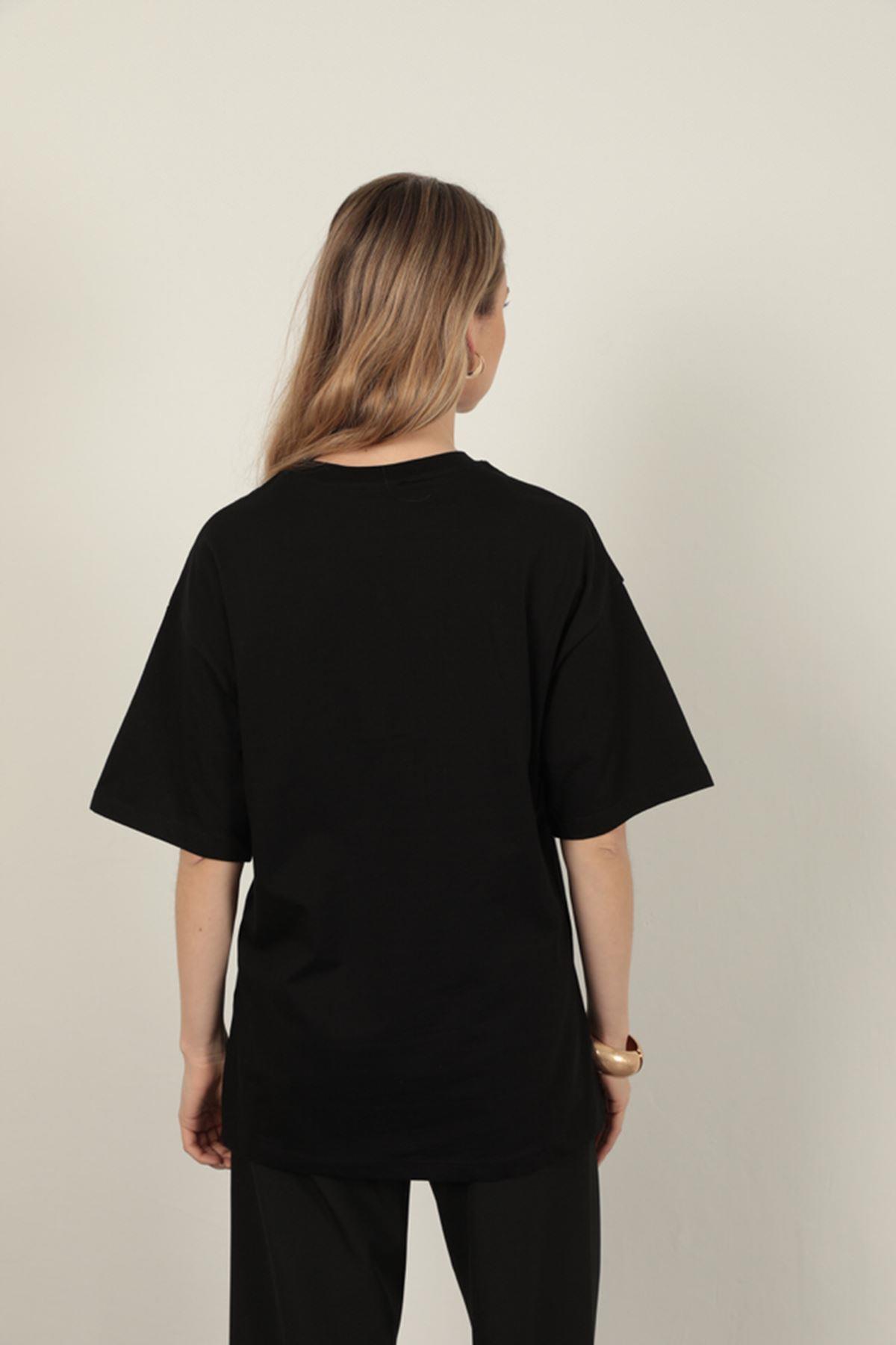 Sequin Detailed Women's T-Shirt-Black