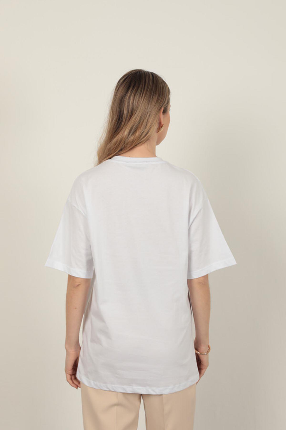 Sequin Detailed Women's T-Shirt-White