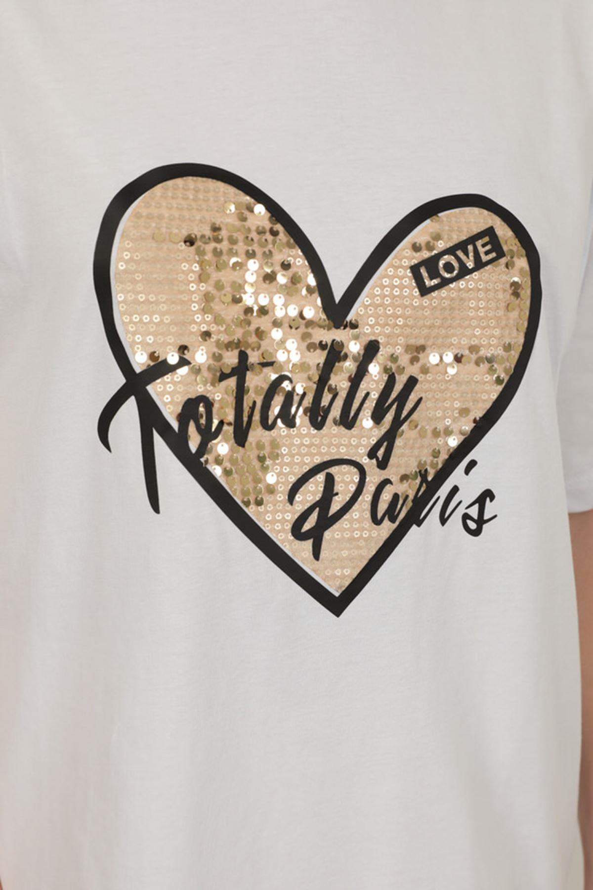 Sequin Detailed Women's T-Shirt-White