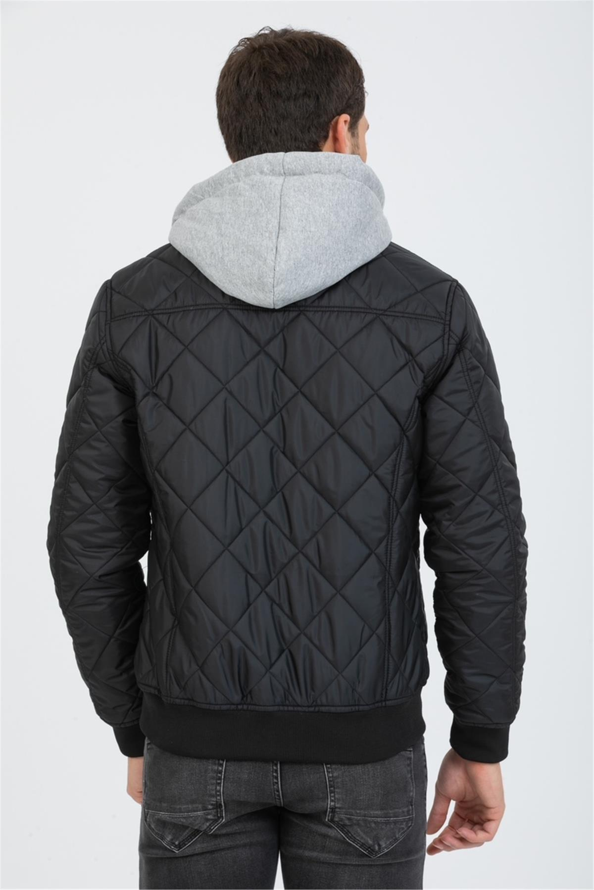 Wholesale Black Diamond Pattern Detachable Hood Jacket 35733S