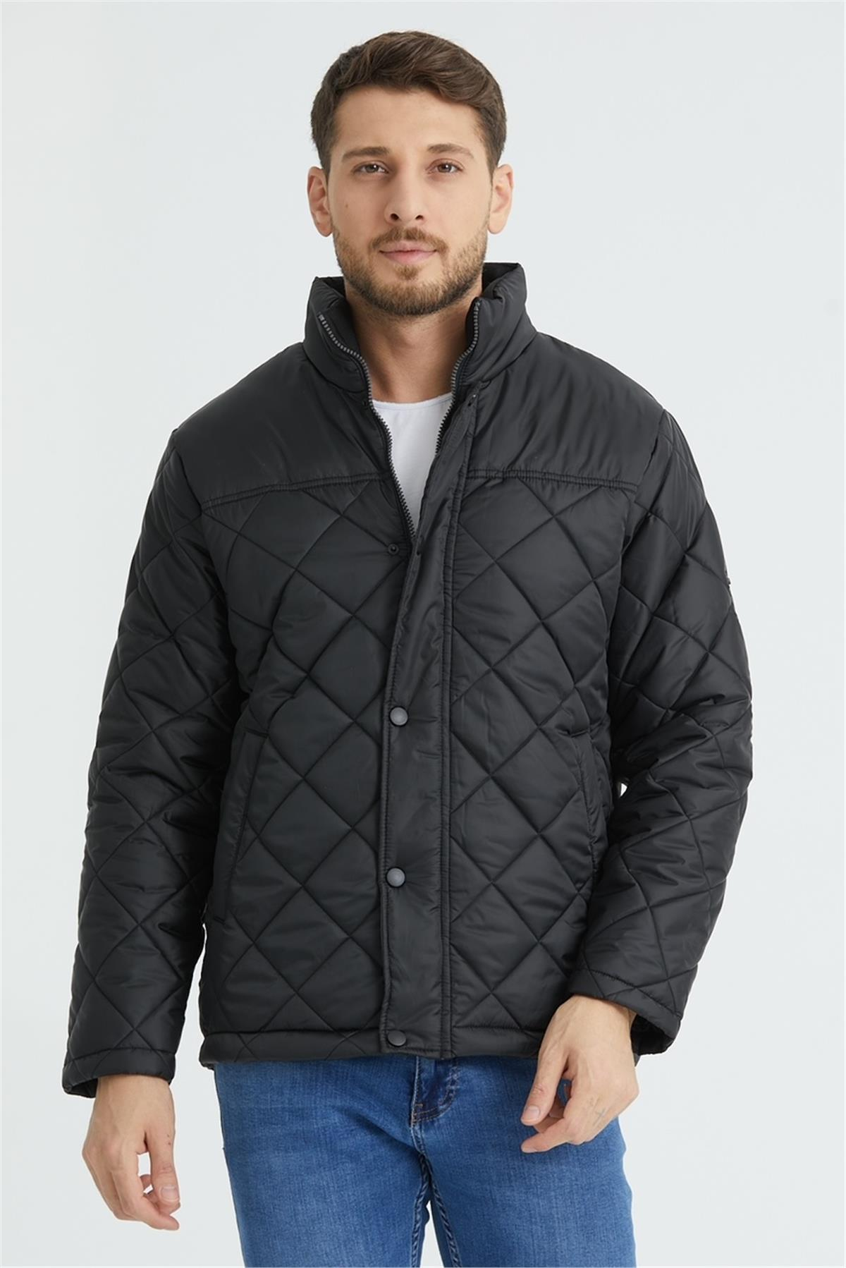 Wholesale Black Diamond Pattern Puffer Stand Collar Jacket 3025S