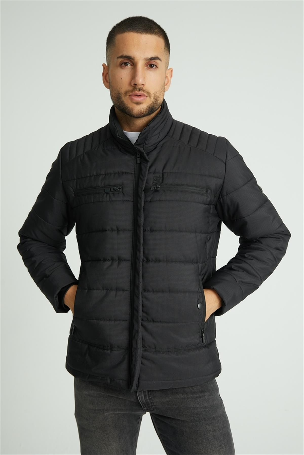 Wholesale Black Double Zipper Pocket Stand Collar Jacket 3082S