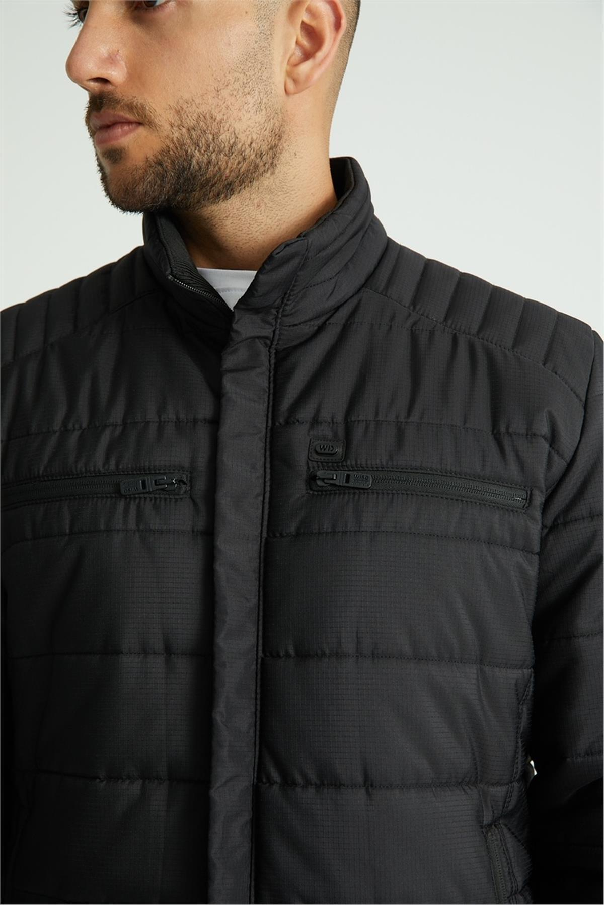 Wholesale Black Double Zipper Pocket Stand Collar Jacket 3082S