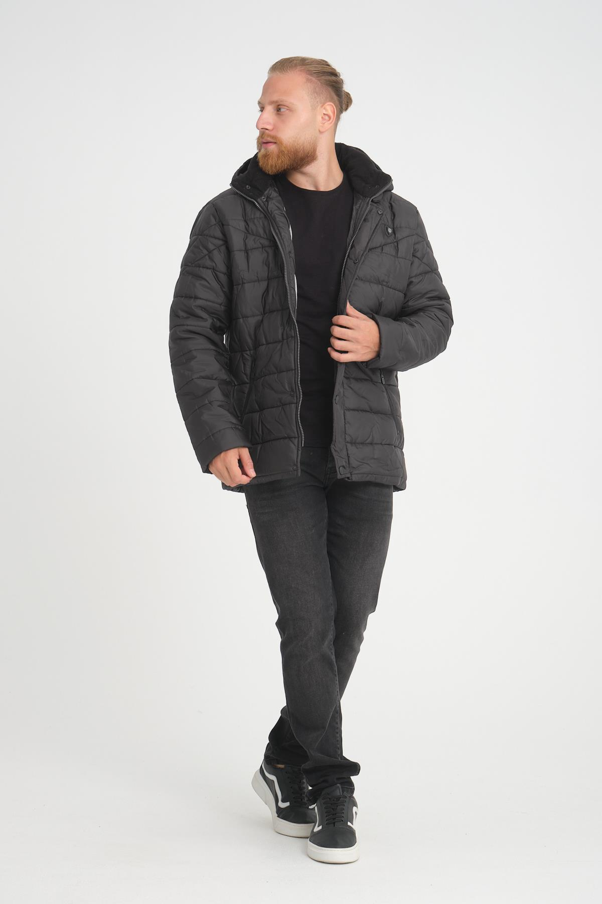 Wholesale Black Detachable Polar Hood Jersey Lined Jacket 3027S