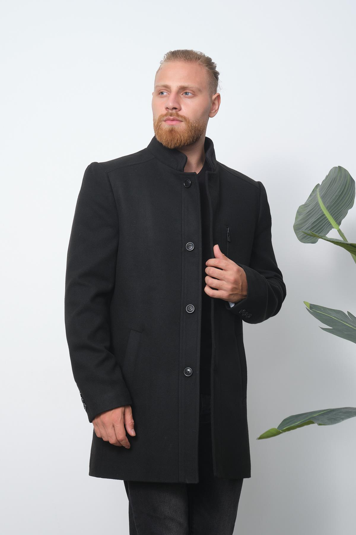 Wholesale Black Stand Collar Cashmere Coat 4941S