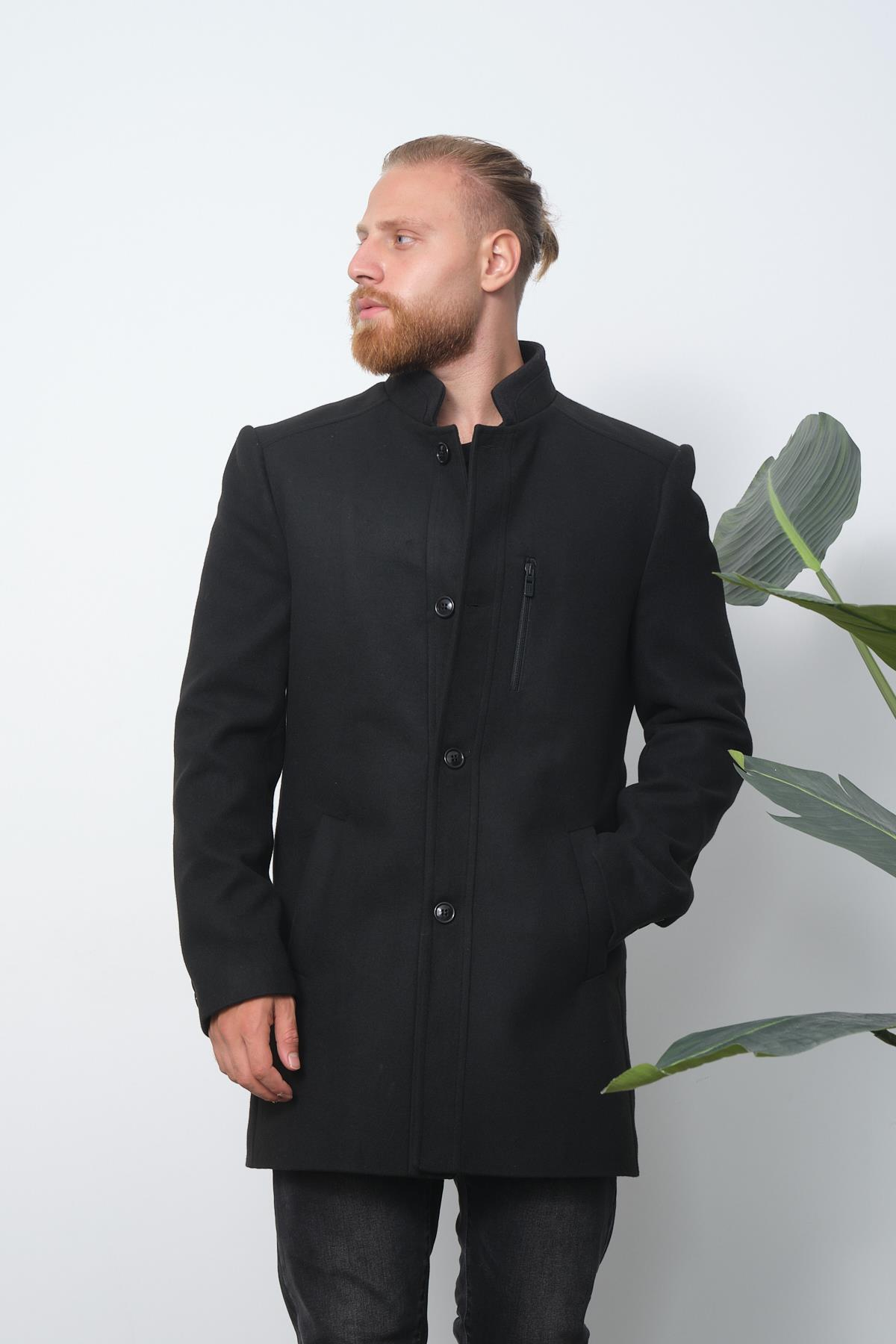 Wholesale Black Stand Collar Cashmere Coat 4941S