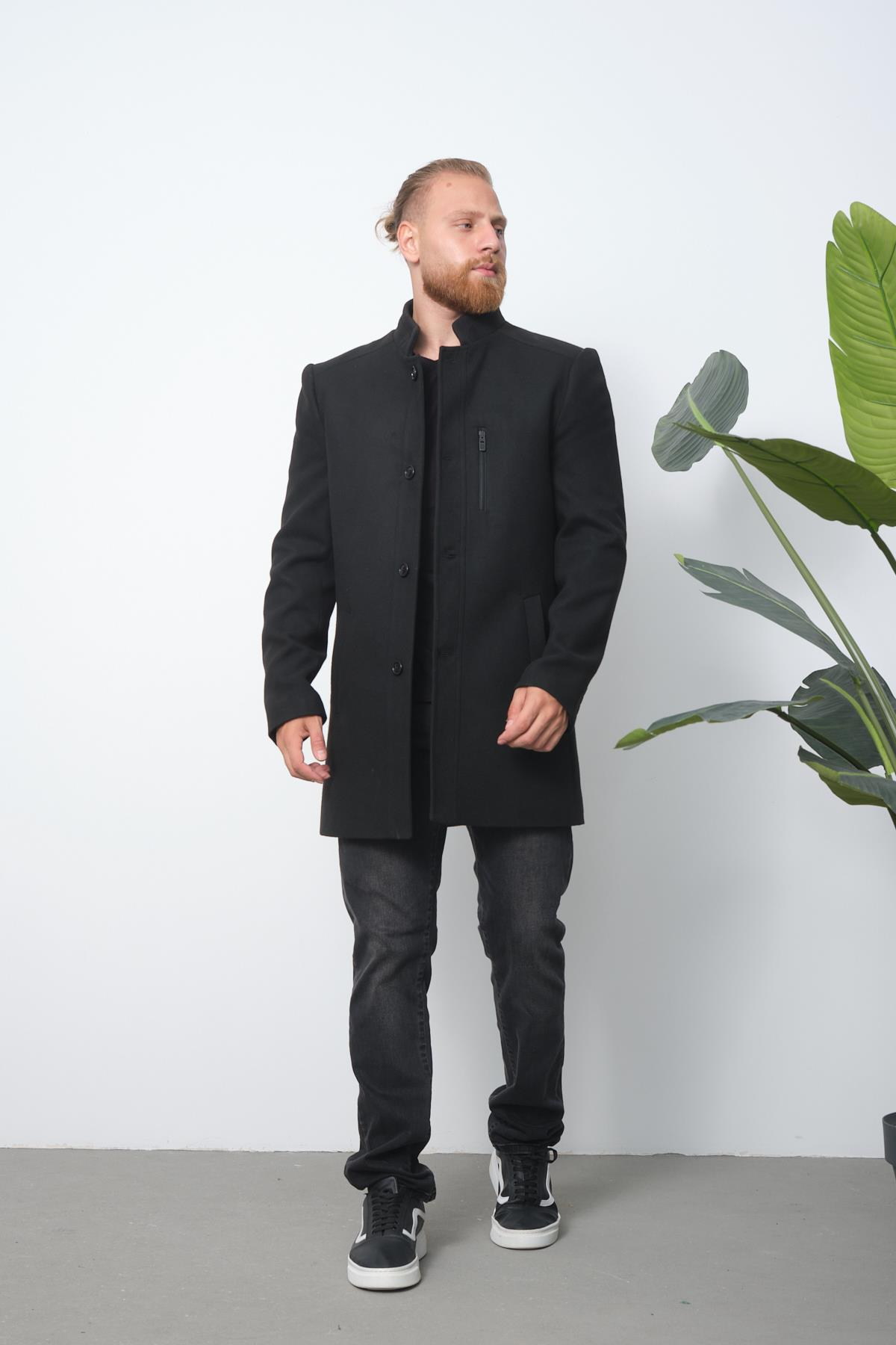 Wholesale Black Stand Collar Cashmere Coat 4941S